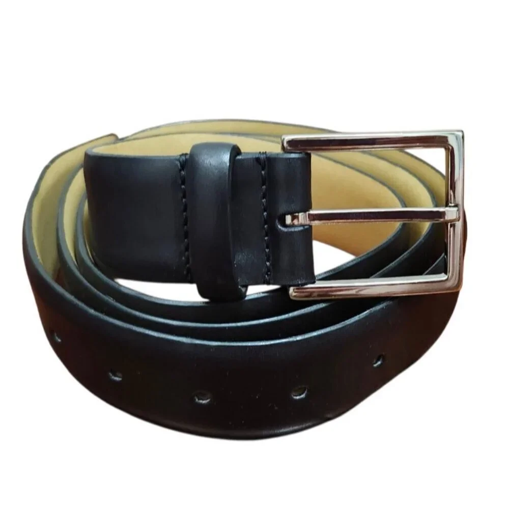 Men’s Black Leather Belt Battistoni Roma Italy Classic Dress Accessory Silver 44